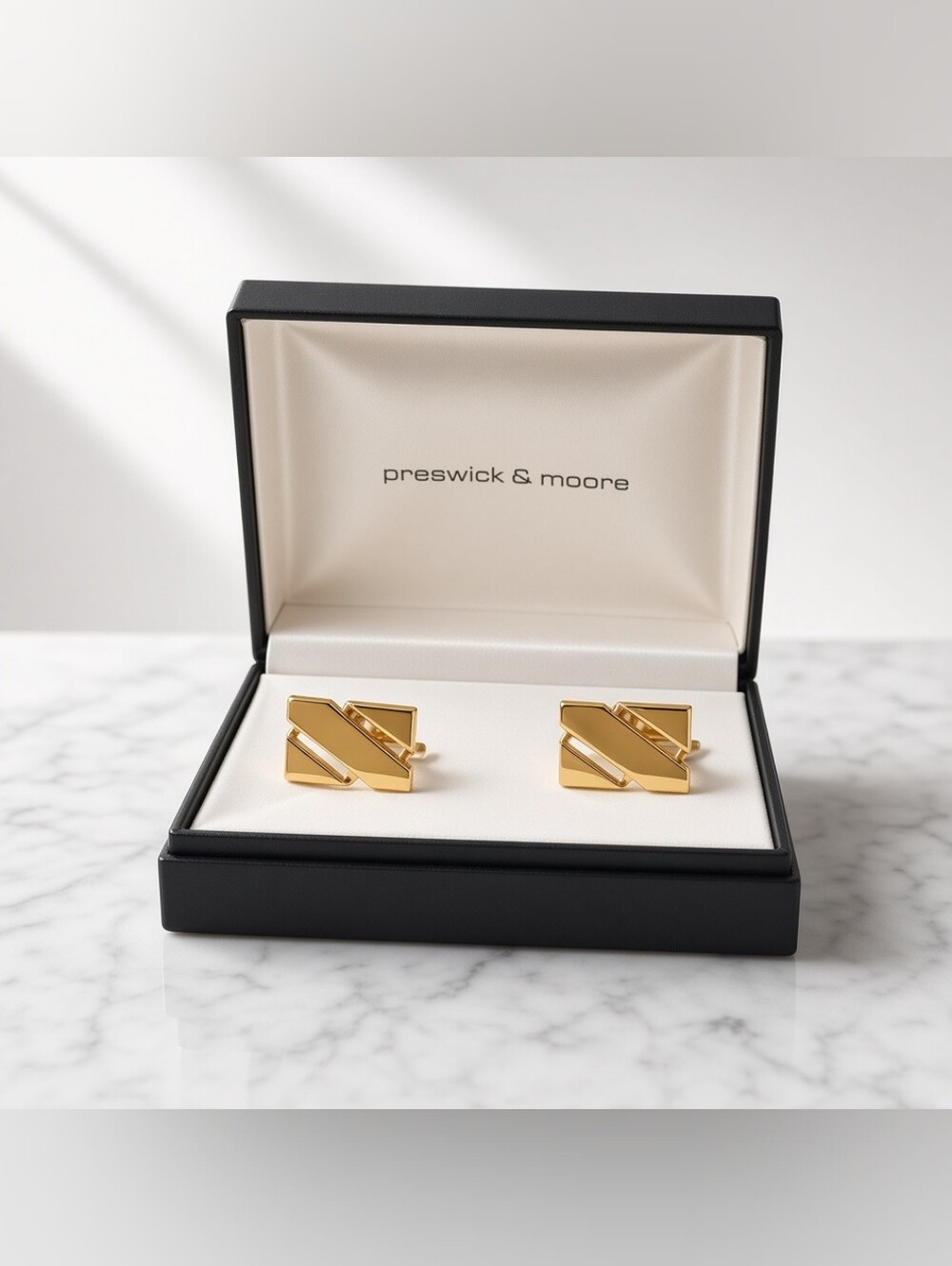 Preswick & Moore Gold-Tone Geometric Rectangular Cufflinks